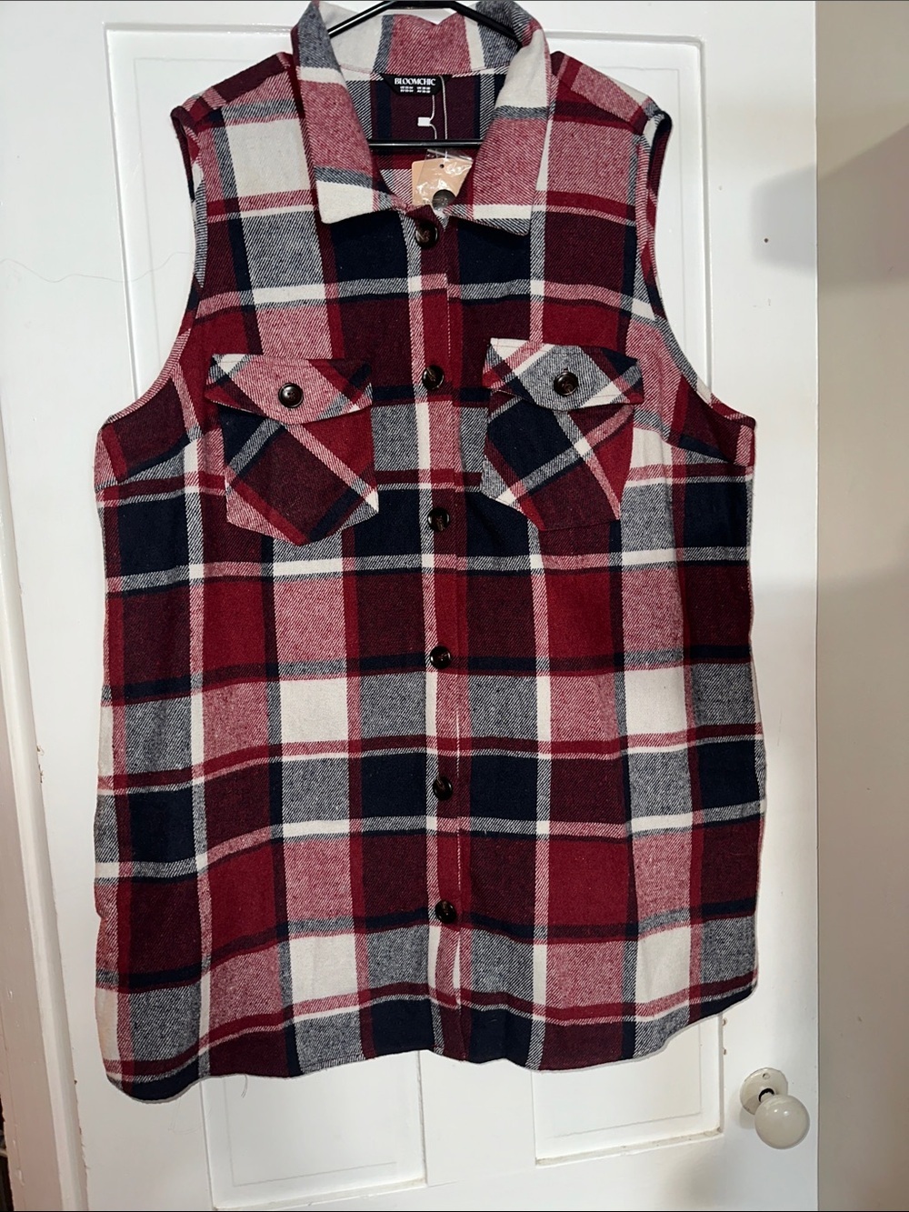 BloomChic Red, Navy & White Plaid Sleeveless Shirt dress